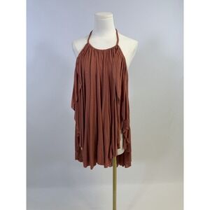 Free People Halter Top Brown Sleeveless Loose Fit Flowy NWT Sz S Boho